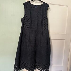 Lands End Eyelet Dress, Black, 18W